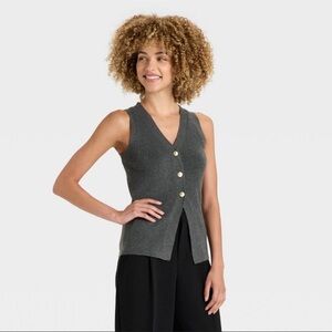 A NEW DAY Women's Button Sweater Vest - Charcoal Gray XXL